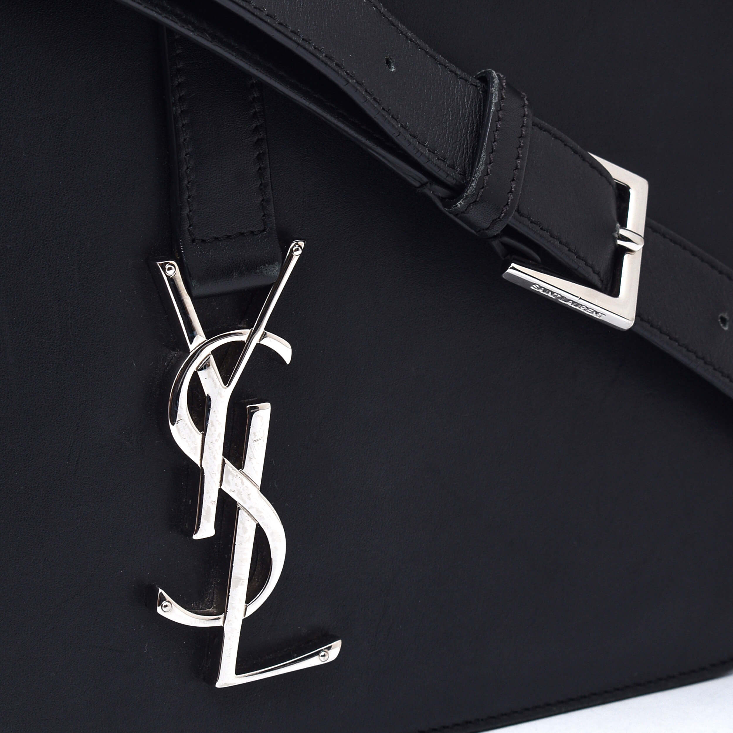 Yves Saint Laurent-Black Leather Monogram Universite Flap Shoulder Bag 